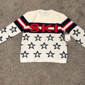CeCe White and Black Star Crewneck Sweater